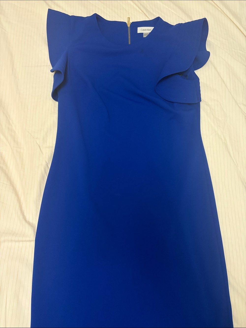 Calvin Klein Cobalt Blue Ruffle Sleeve Sheath Dress